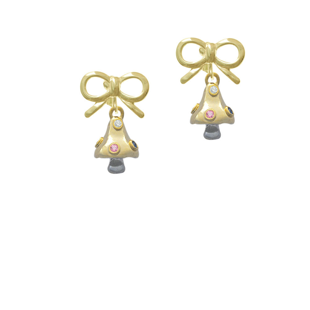 3-D Gold Tone Mushroom with Crystals Crystal Clip On Earrings Image 10