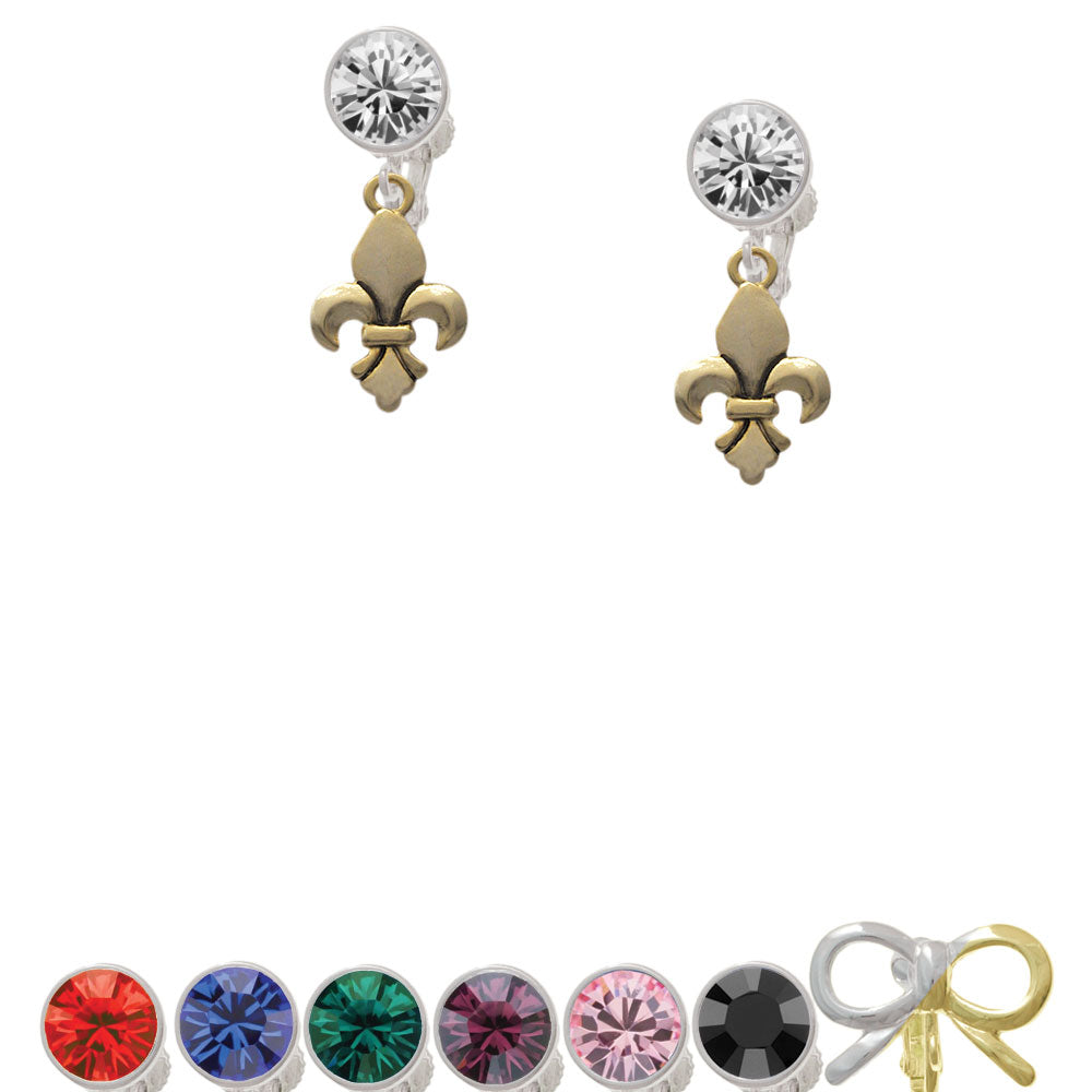 Gold Tone Fleur de Lis Crystal Clip On Earrings Image 1