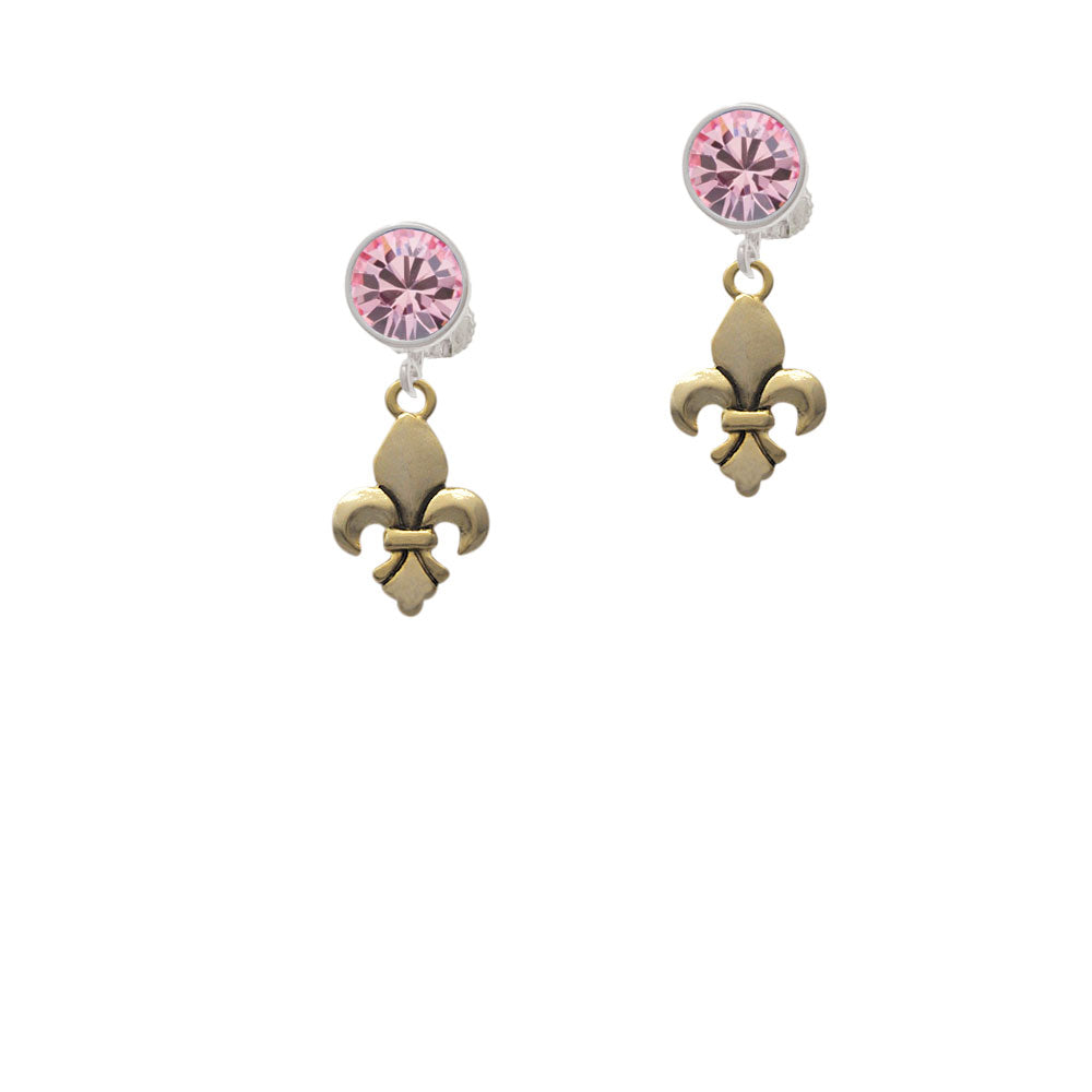 Gold Tone Fleur de Lis Crystal Clip On Earrings Image 4