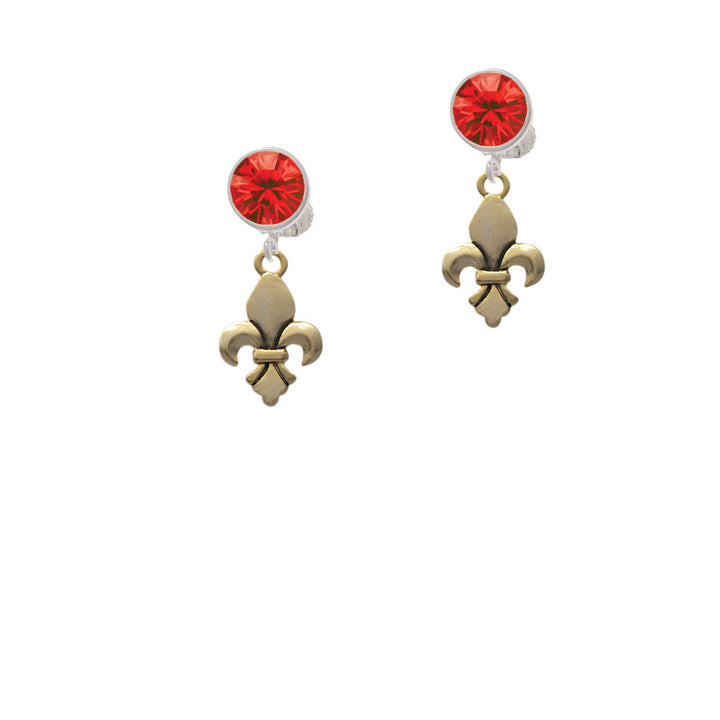 Gold Tone Fleur de Lis Crystal Clip On Earrings Image 4