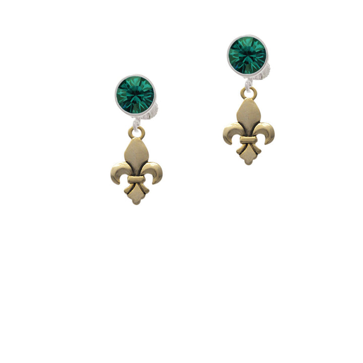 Gold Tone Fleur de Lis Crystal Clip On Earrings Image 6