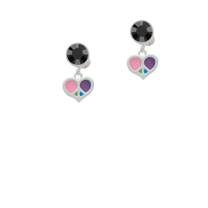 Small Enamel Heart Peace Sign Crystal Clip On Earrings Image 3