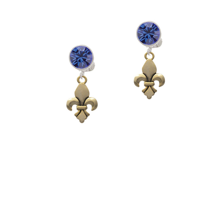 Gold Tone Fleur de Lis Crystal Clip On Earrings Image 7