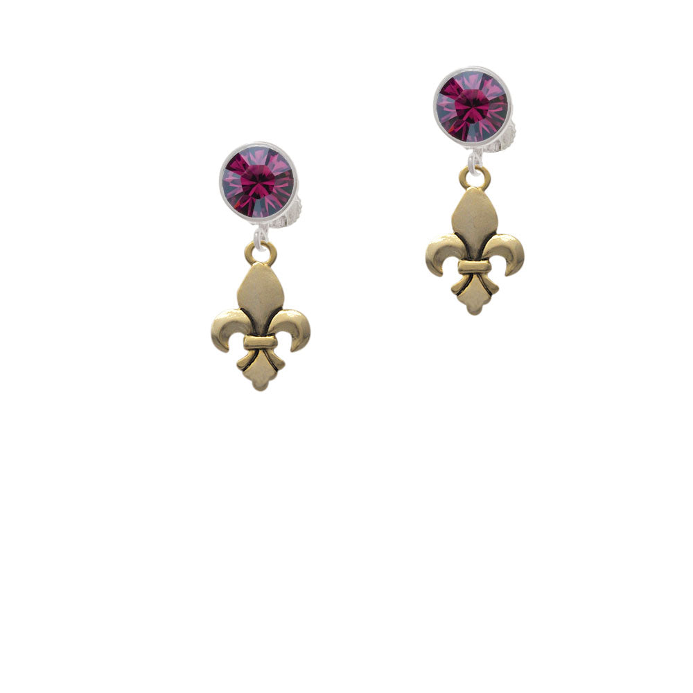 Gold Tone Fleur de Lis Crystal Clip On Earrings Image 8