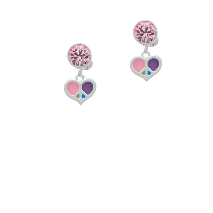 Small Enamel Heart Peace Sign Crystal Clip On Earrings Image 4