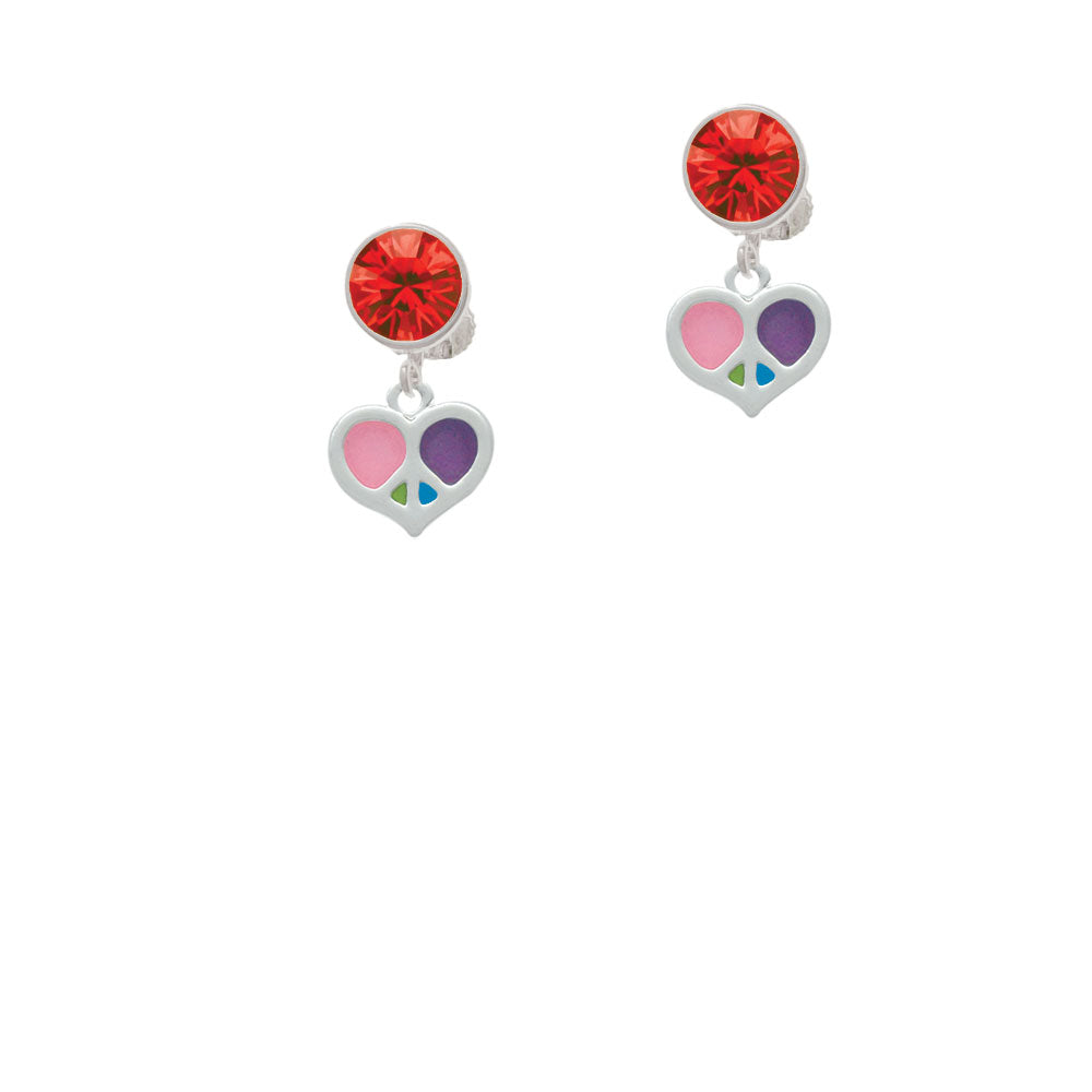 Small Enamel Heart Peace Sign Crystal Clip On Earrings Image 4