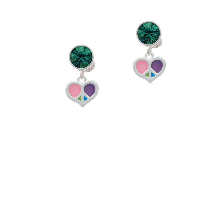 Small Enamel Heart Peace Sign Crystal Clip On Earrings Image 6