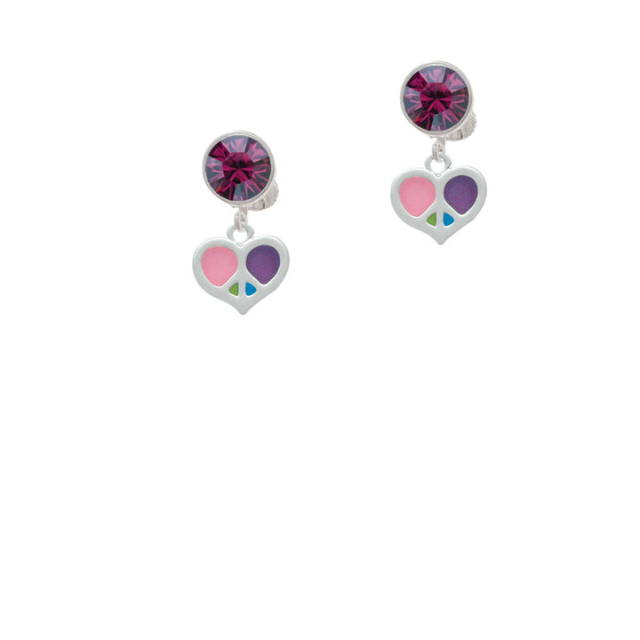 Small Enamel Heart Peace Sign Crystal Clip On Earrings Image 8