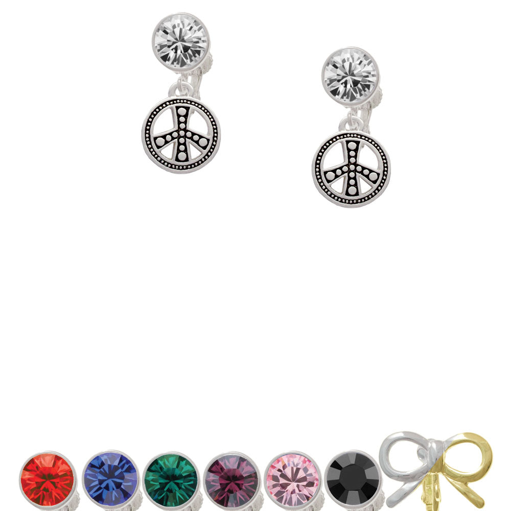 Beaded Peace Sign Crystal Clip On Earrings Image 1