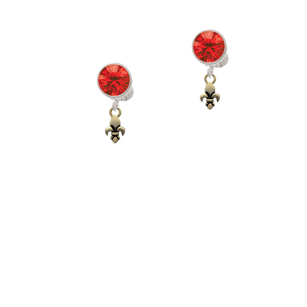 Mini Gold Tone Fleur de Lis Crystal Clip On Earrings Image 4