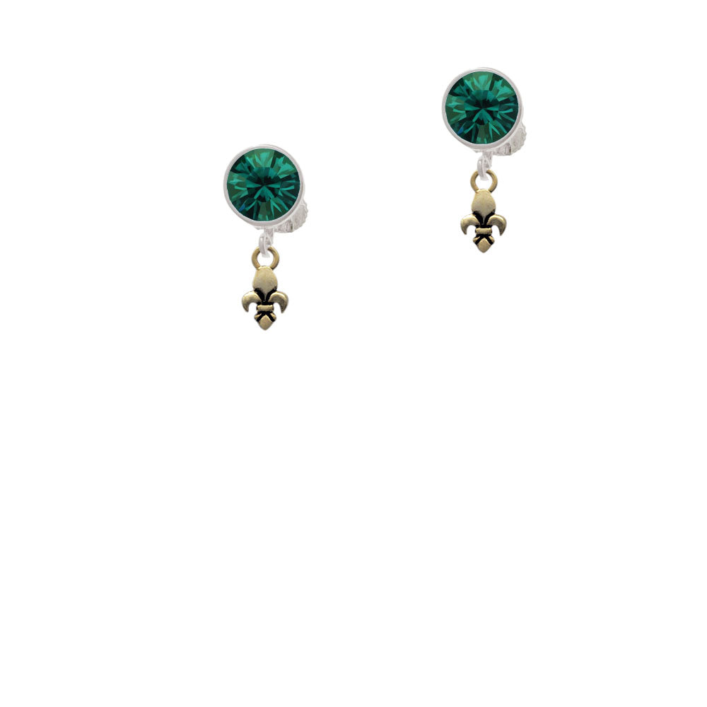 Mini Gold Tone Fleur de Lis Crystal Clip On Earrings Image 6