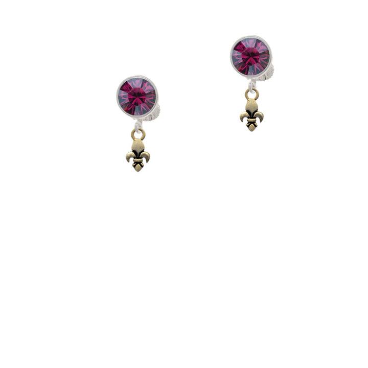 Mini Gold Tone Fleur de Lis Crystal Clip On Earrings Image 8