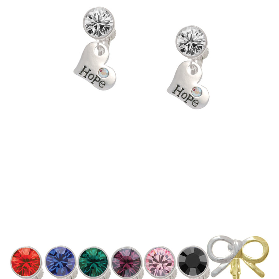 Hope Heart with AB Crystal Crystal Clip On Earrings Image 1