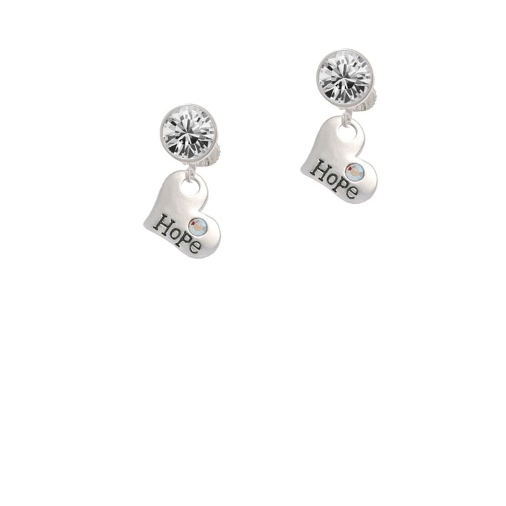 Hope Heart with AB Crystal Crystal Clip On Earrings Image 2