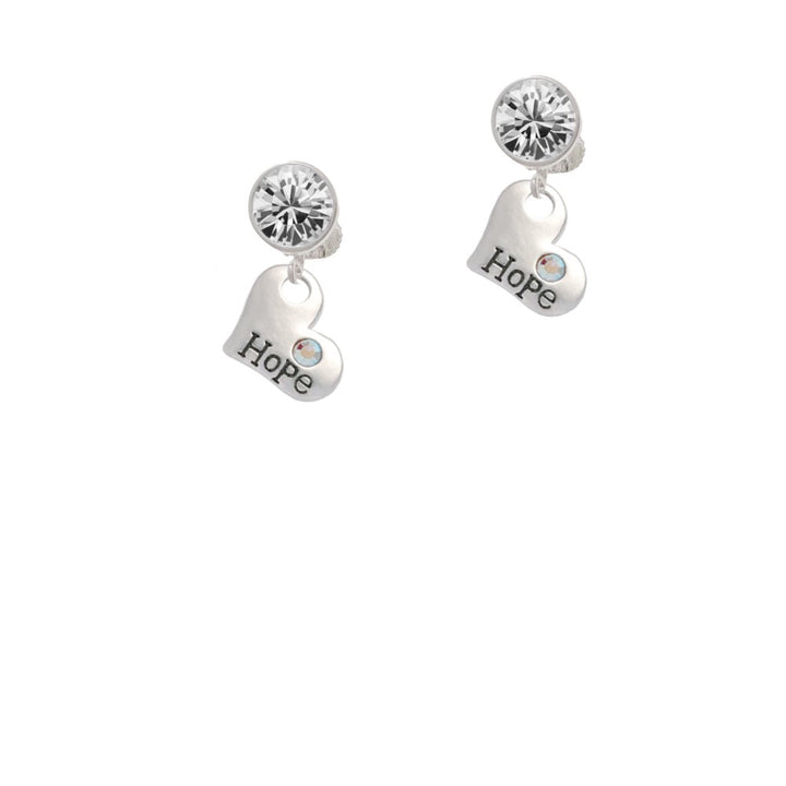 Hope Heart with AB Crystal Crystal Clip On Earrings Image 1