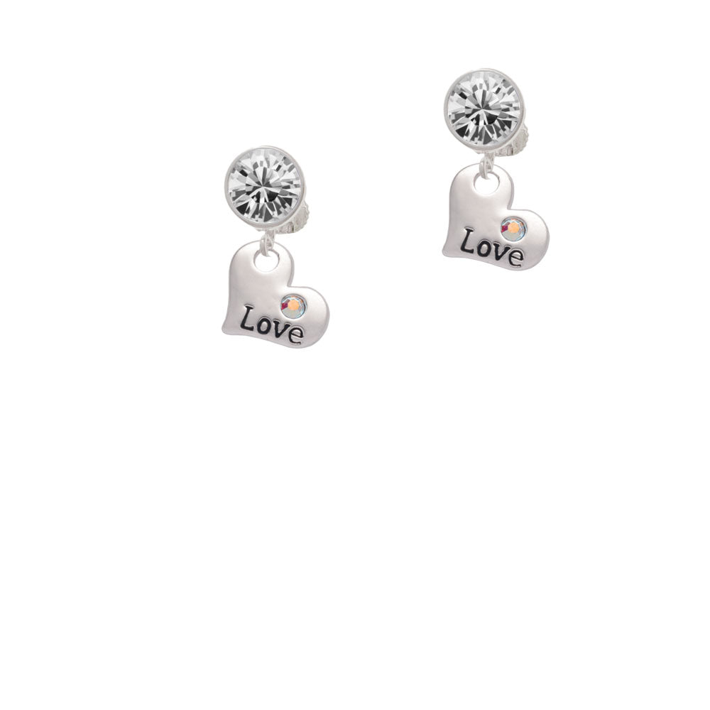 Love Heart with AB Crystal Crystal Clip On Earrings Image 2