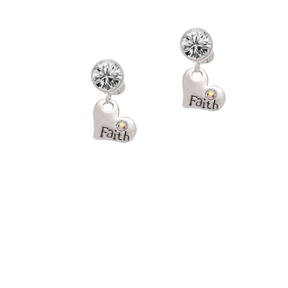 Faith Heart with AB Crystal Crystal Clip On Earrings Image 2