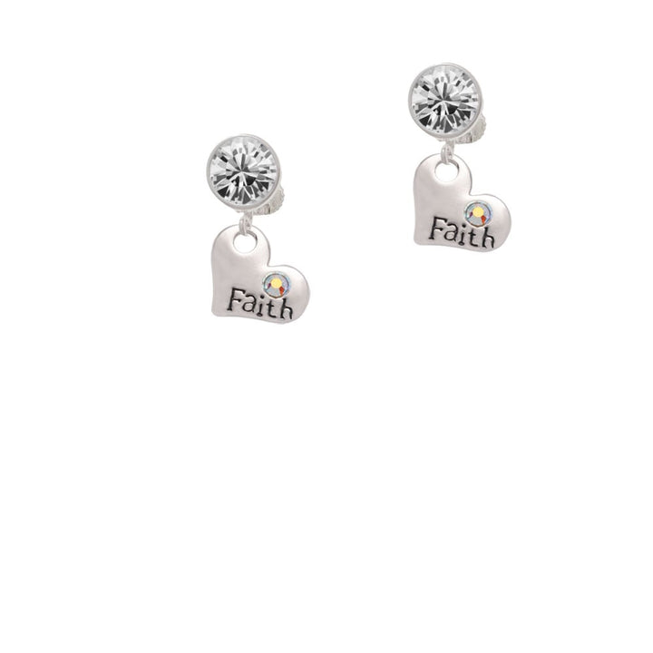 Faith Heart with AB Crystal Crystal Clip On Earrings Image 1