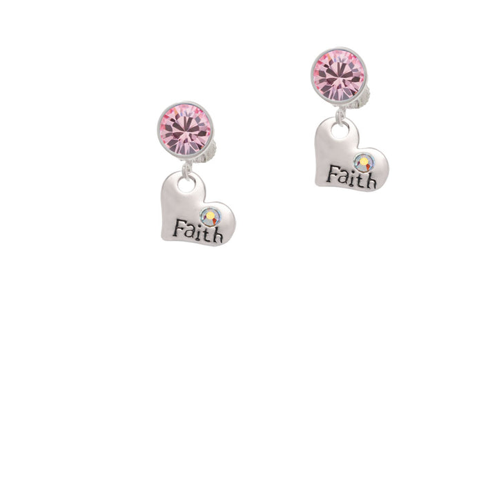 Faith Heart with AB Crystal Crystal Clip On Earrings Image 4