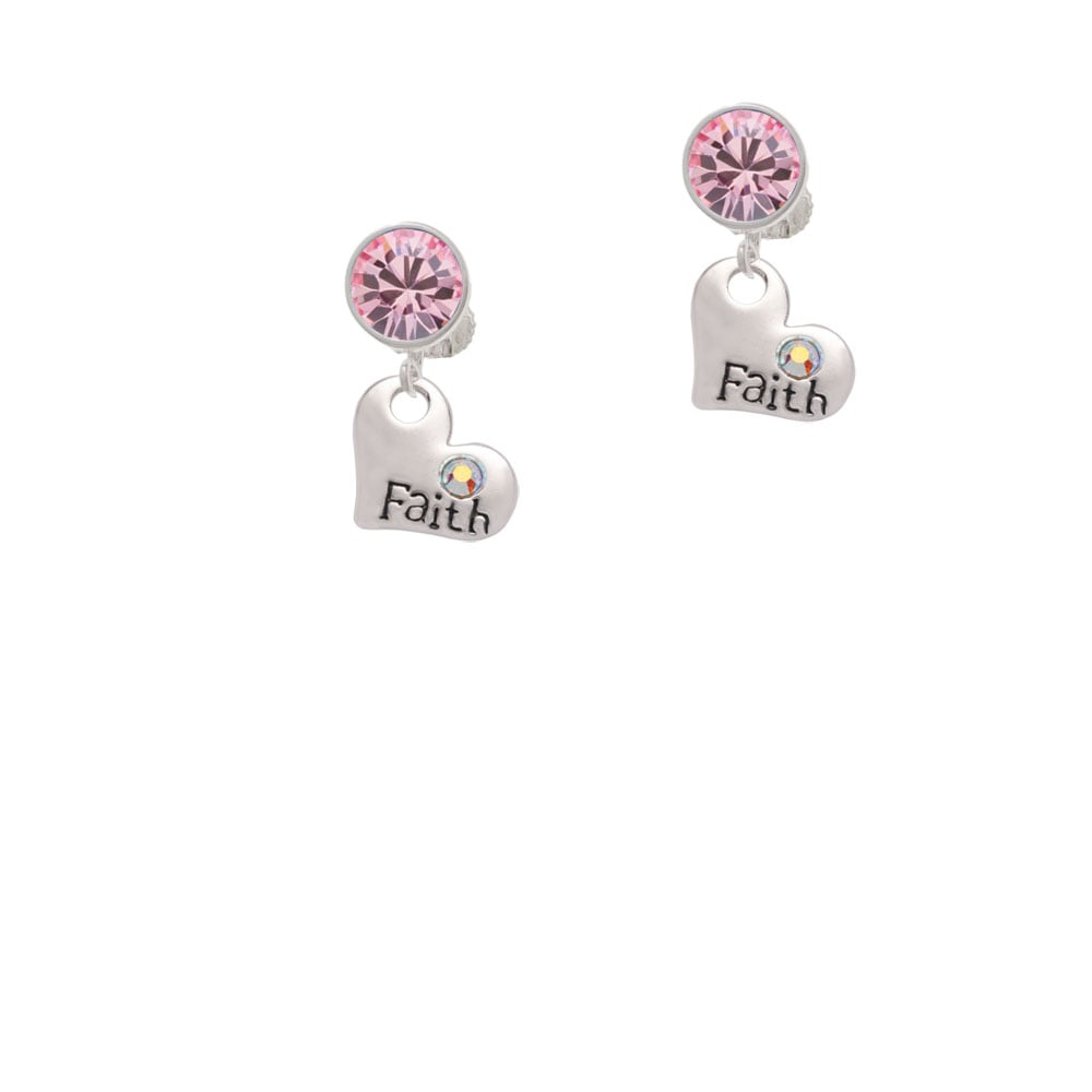 Faith Heart with AB Crystal Crystal Clip On Earrings Image 1