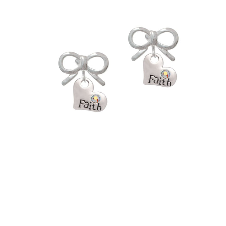 Faith Heart with AB Crystal Crystal Clip On Earrings Image 9