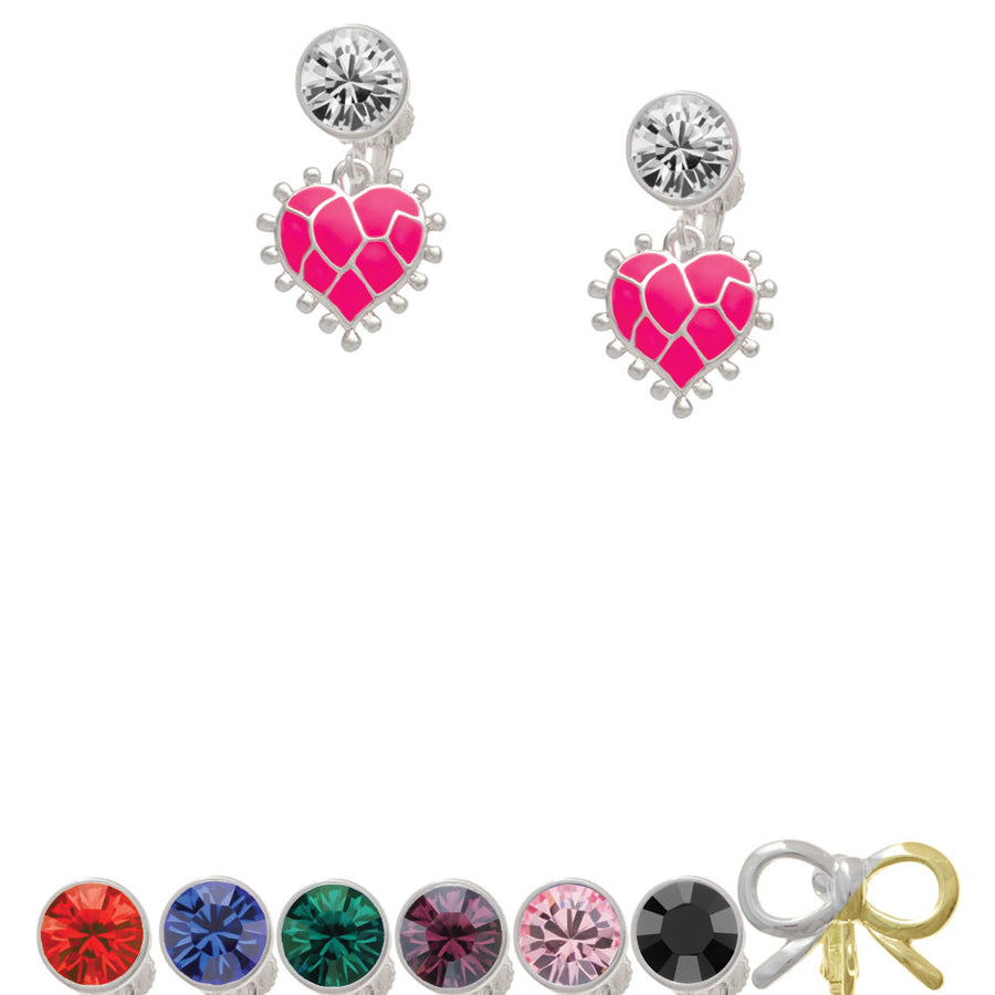 Hot Pink Giraffe Print Heart Crystal Clip On Earrings Image 1