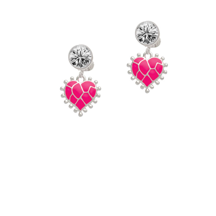 Hot Pink Giraffe Print Heart Crystal Clip On Earrings Image 2