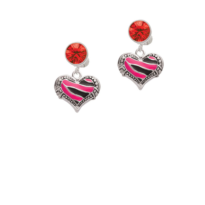 Hot Pink Tiger Print Heart Crystal Clip On Earrings Image 4