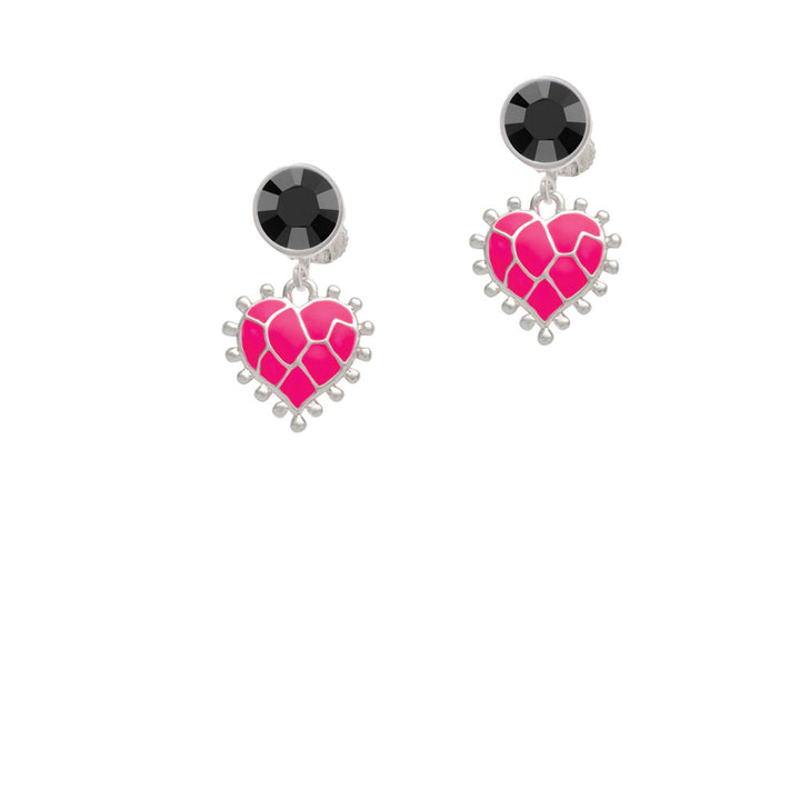 Hot Pink Giraffe Print Heart Crystal Clip On Earrings Image 3