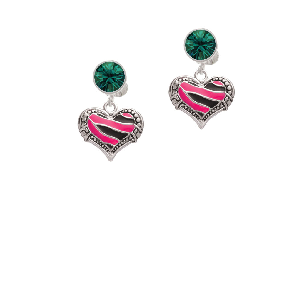 Hot Pink Tiger Print Heart Crystal Clip On Earrings Image 6