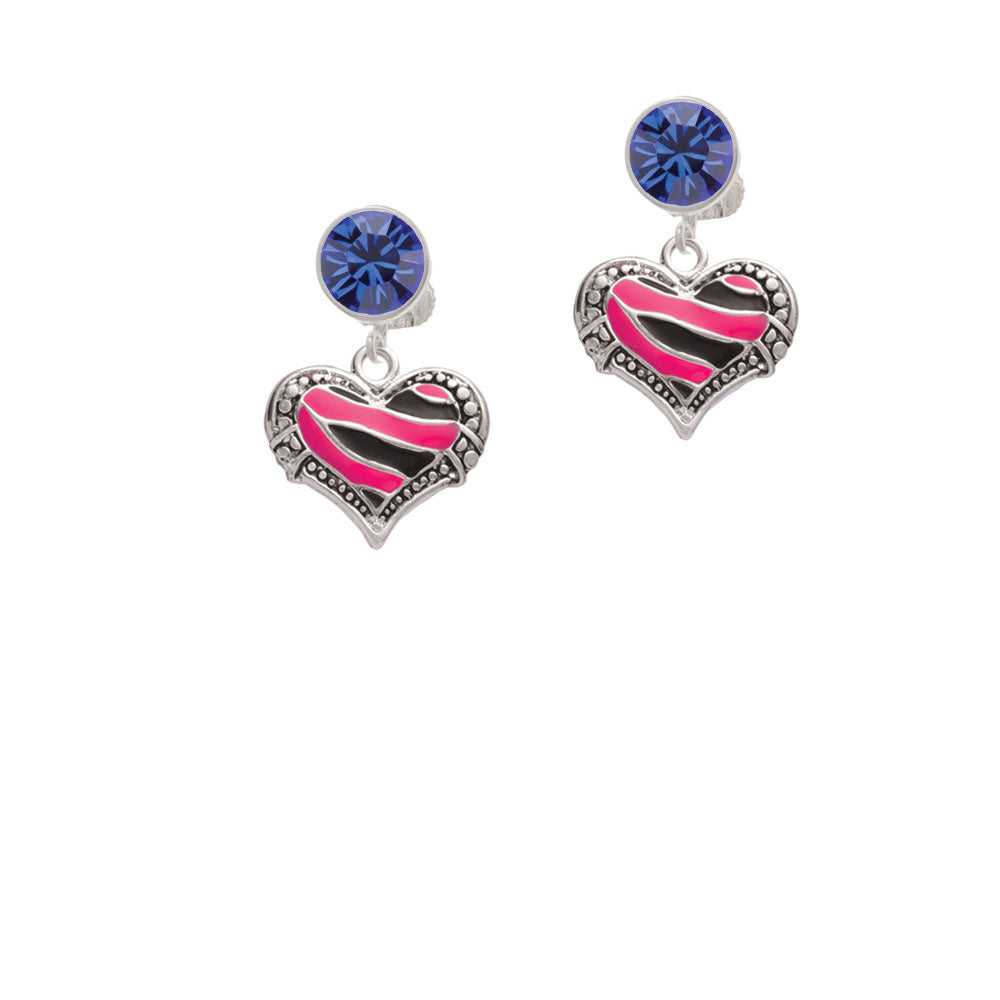 Hot Pink Tiger Print Heart Crystal Clip On Earrings Image 7