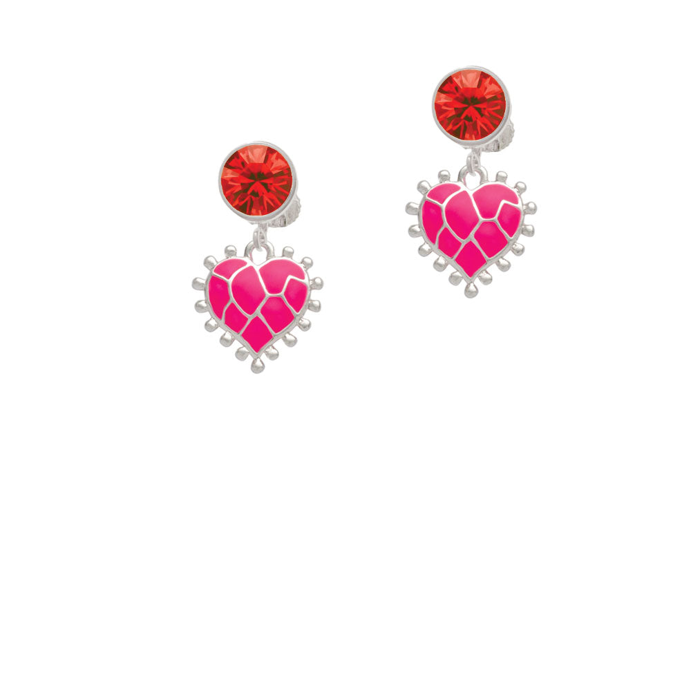 Hot Pink Giraffe Print Heart Crystal Clip On Earrings Image 4