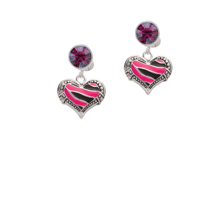 Hot Pink Tiger Print Heart Crystal Clip On Earrings Image 8