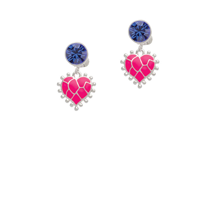 Hot Pink Giraffe Print Heart Crystal Clip On Earrings Image 7