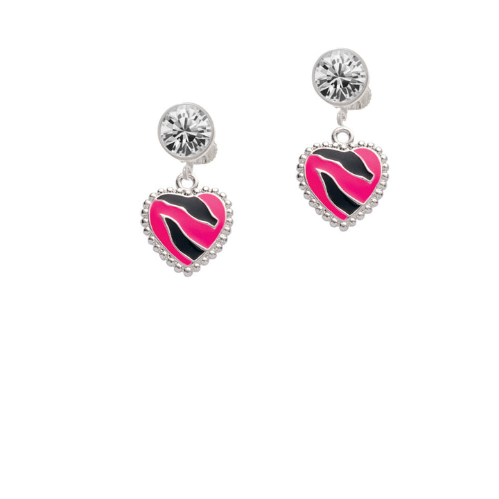 Hot Pink Zebra Print Heart Crystal Clip On Earrings Image 2