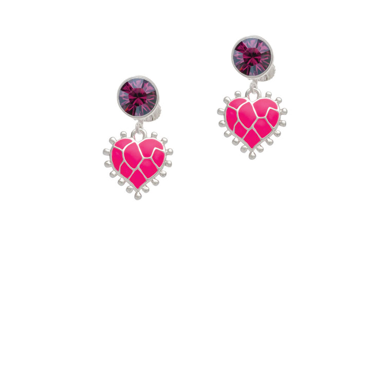 Hot Pink Giraffe Print Heart Crystal Clip On Earrings Image 8