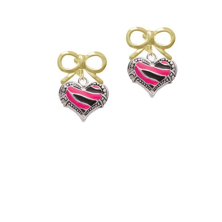 Hot Pink Tiger Print Heart Crystal Clip On Earrings Image 10