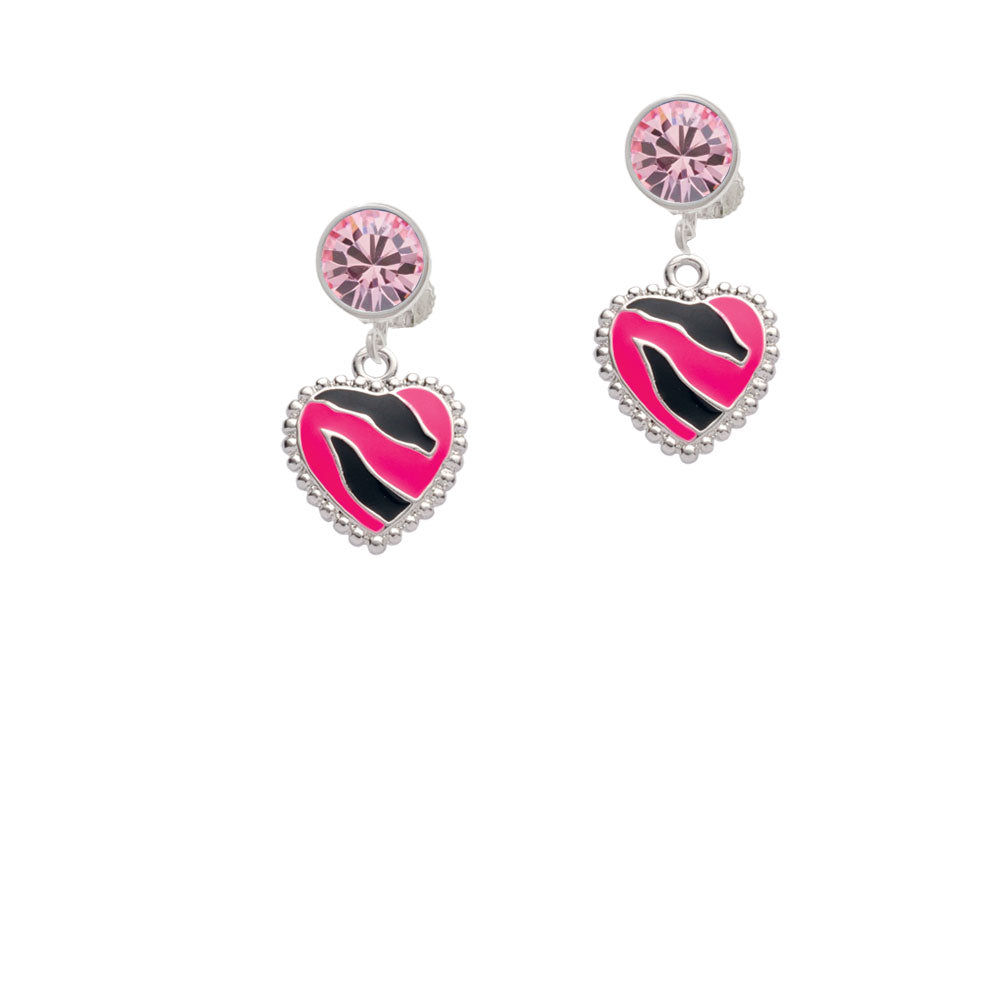 Hot Pink Zebra Print Heart Crystal Clip On Earrings Image 4