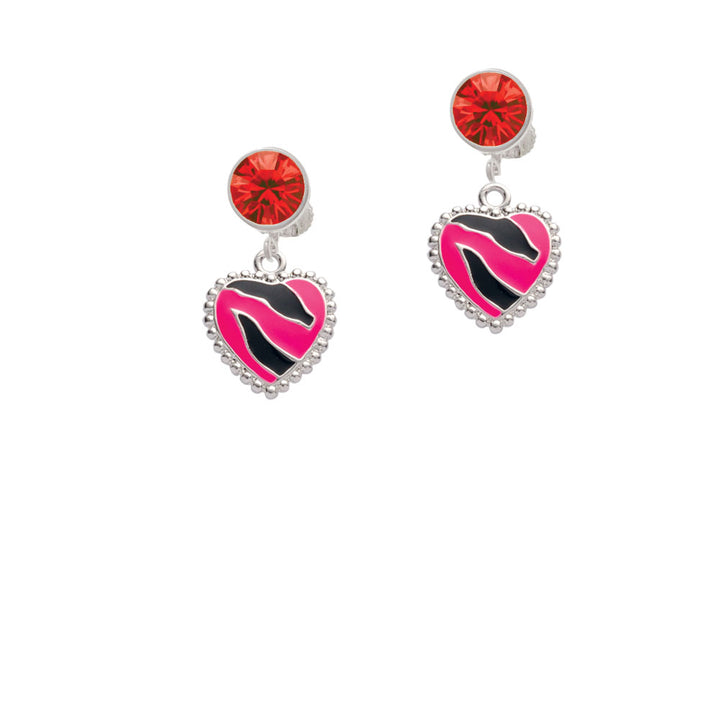 Hot Pink Zebra Print Heart Crystal Clip On Earrings Image 4