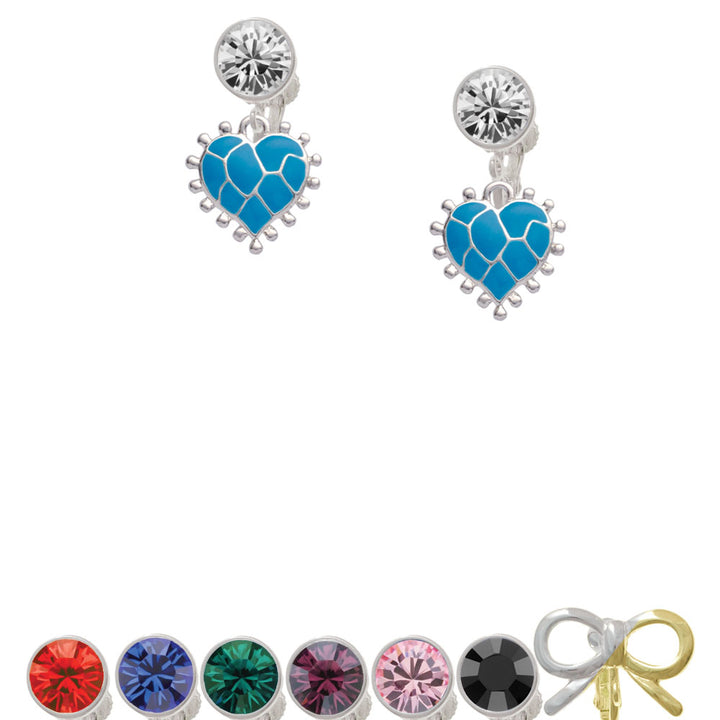 Hot Blue Giraffe Print Heart Crystal Clip On Earrings Image 1