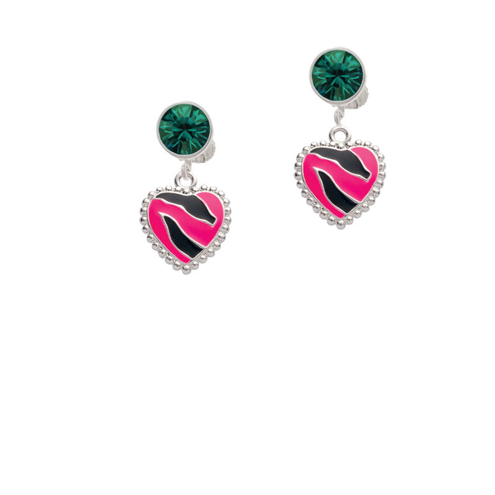 Hot Pink Zebra Print Heart Crystal Clip On Earrings Image 6