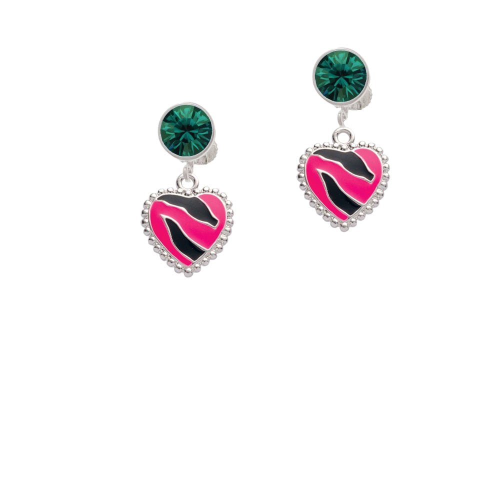 Hot Pink Zebra Print Heart Crystal Clip On Earrings Image 1