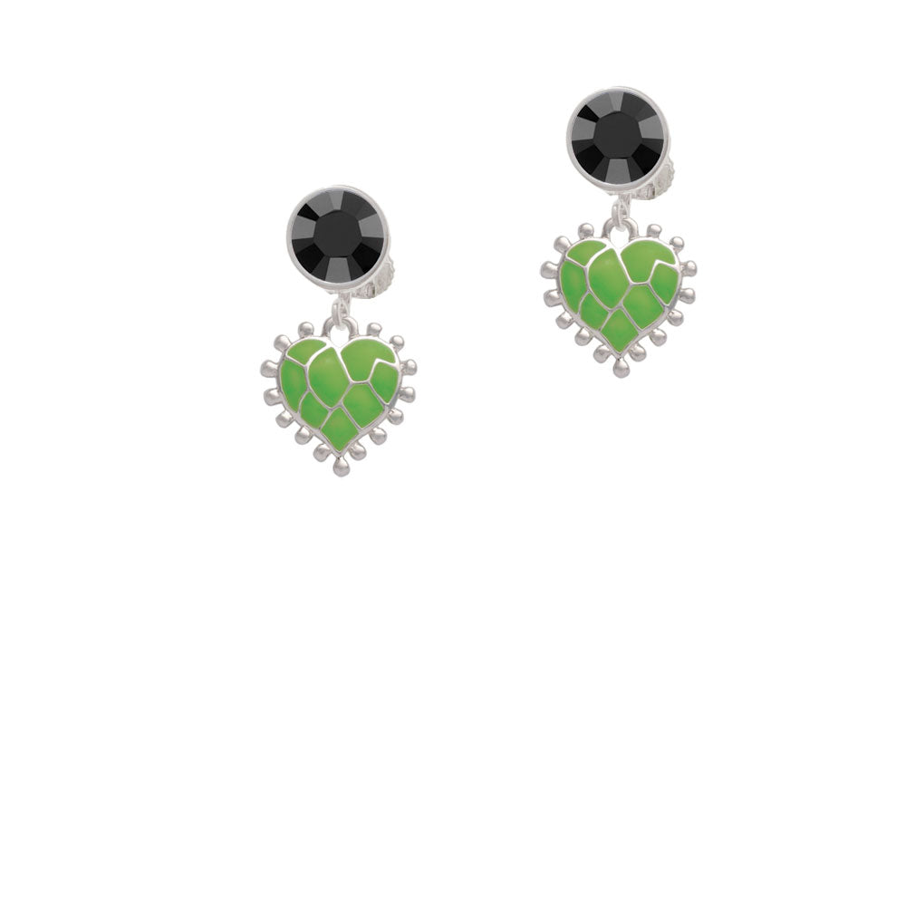 Lime Green Giraffe Print Heart Crystal Clip On Earrings Image 3