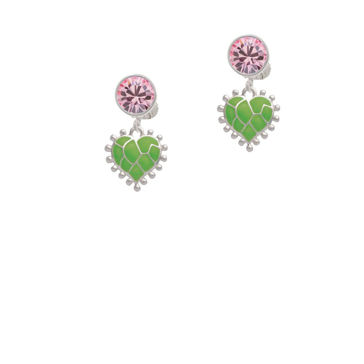 Lime Green Giraffe Print Heart Crystal Clip On Earrings Image 4