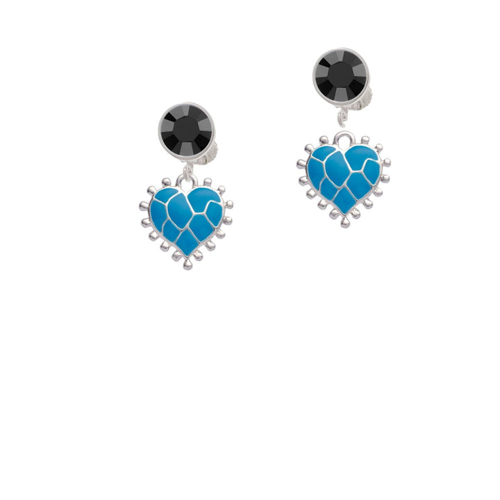 Hot Blue Giraffe Print Heart Crystal Clip On Earrings Image 3