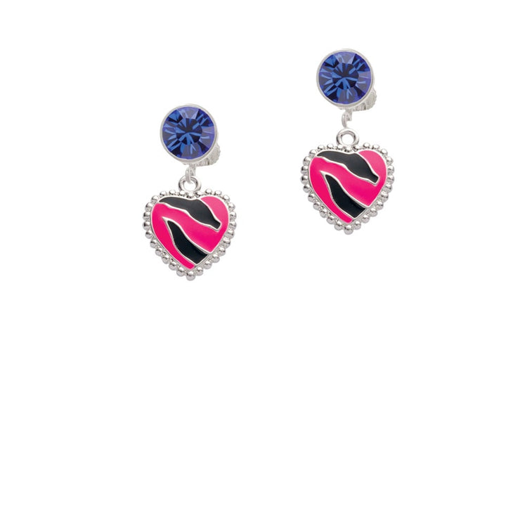 Hot Pink Zebra Print Heart Crystal Clip On Earrings Image 7