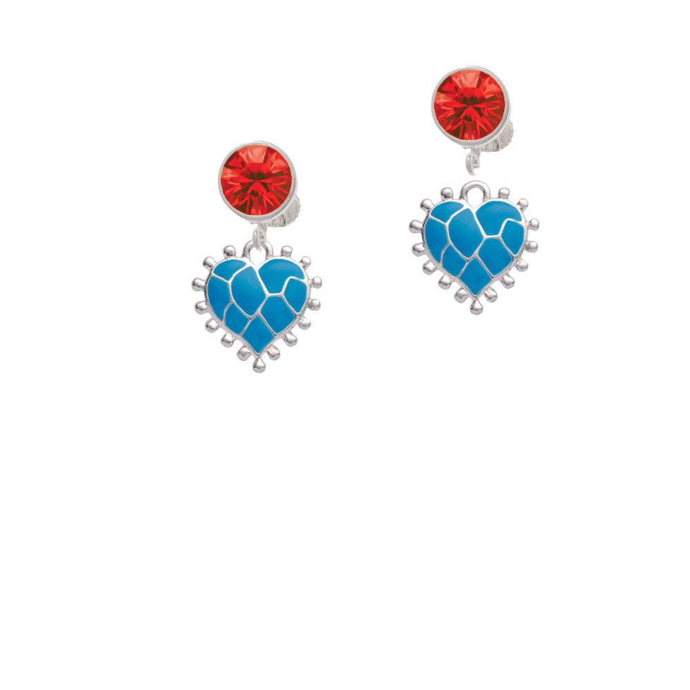 Hot Blue Giraffe Print Heart Crystal Clip On Earrings Image 4