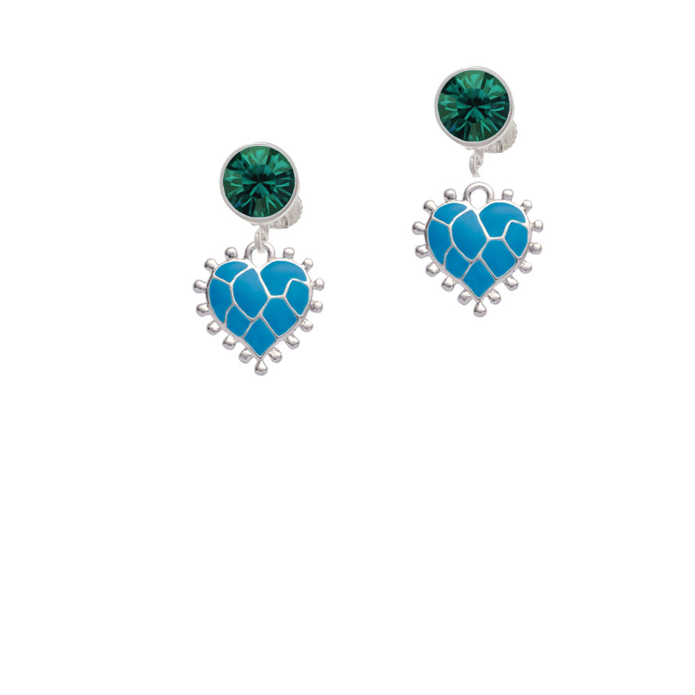 Hot Blue Giraffe Print Heart Crystal Clip On Earrings Image 6