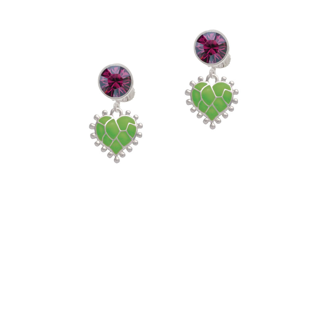 Lime Green Giraffe Print Heart Crystal Clip On Earrings Image 8