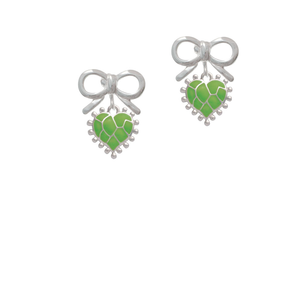 Lime Green Giraffe Print Heart Crystal Clip On Earrings Image 9